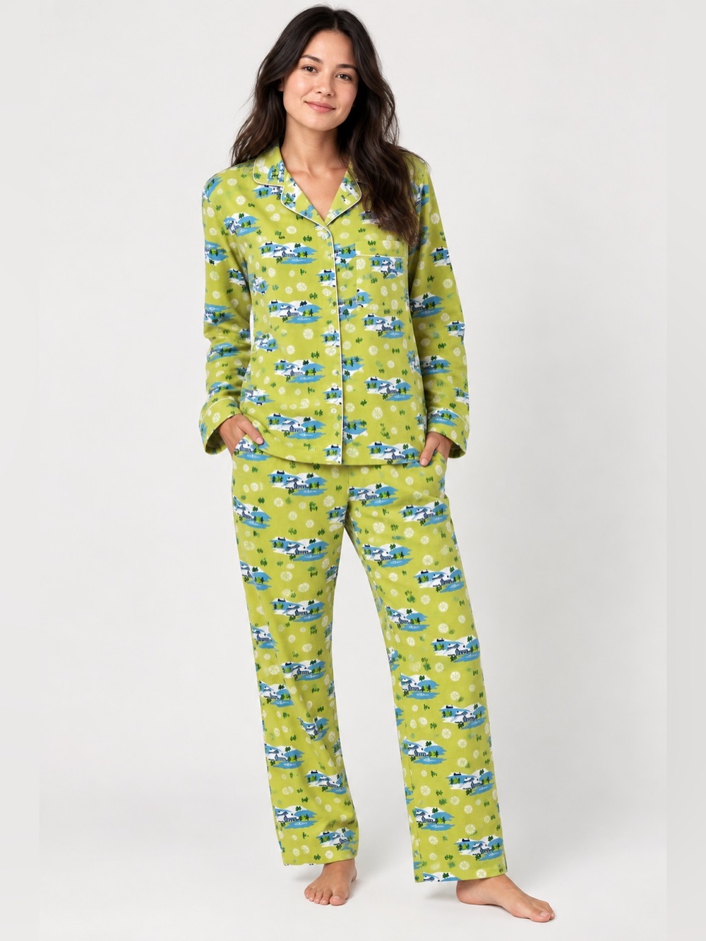 Joe Boxer Cotton Pajama Set NWT Deadstock Green Ski Lodge Winter Y2K Medium